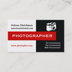 Photographer black, white, red eye-catching business card
