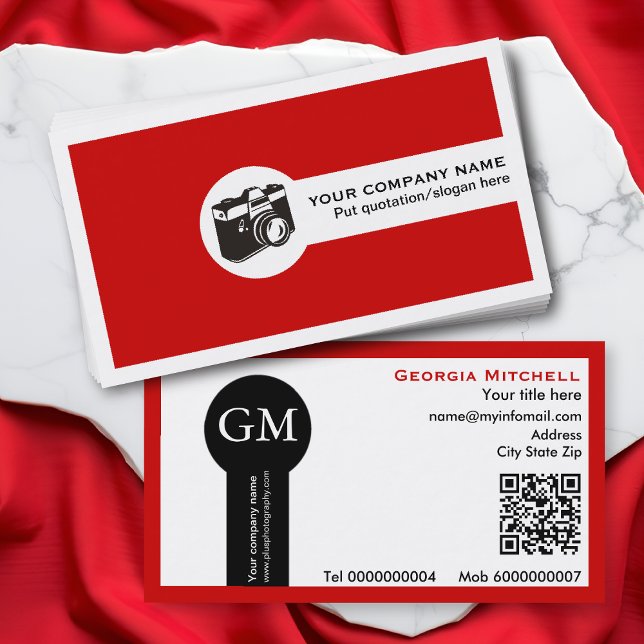 Photographer camera and QR code red Business Card (Creator Uploaded)