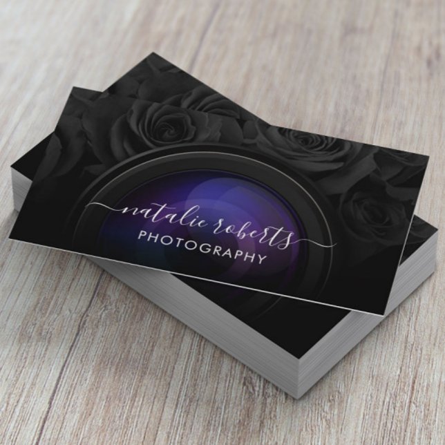Photographer Camera Black Floral Photography Business Card (Creator Uploaded)