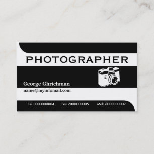 Photographer camera black, white eye-catching business card