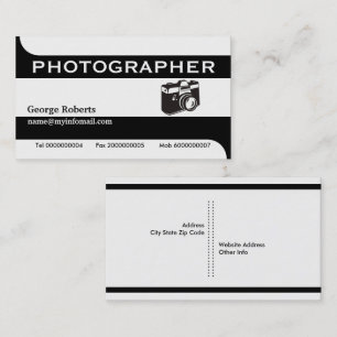 Photographer camera black, white modern business card