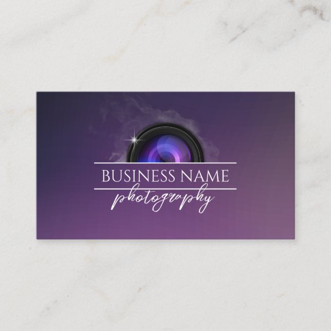 Photographer Camera Elegant Purple Photography Business Card (Front)