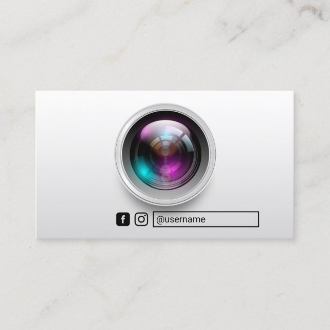 Photographer Camera Lens Photography Social Media Business Card (Front)