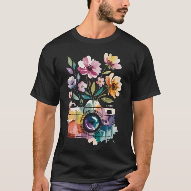 Photographer Camera Photography With Floral Waterc T-Shirt (Front)