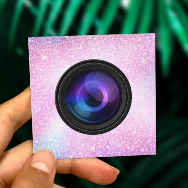 Photographer Camera Unicorn Glitter Photography Square Business Card (Creator Uploaded)
