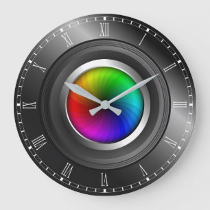 Photographer Color Wheel Camera Lens Large Round Clock