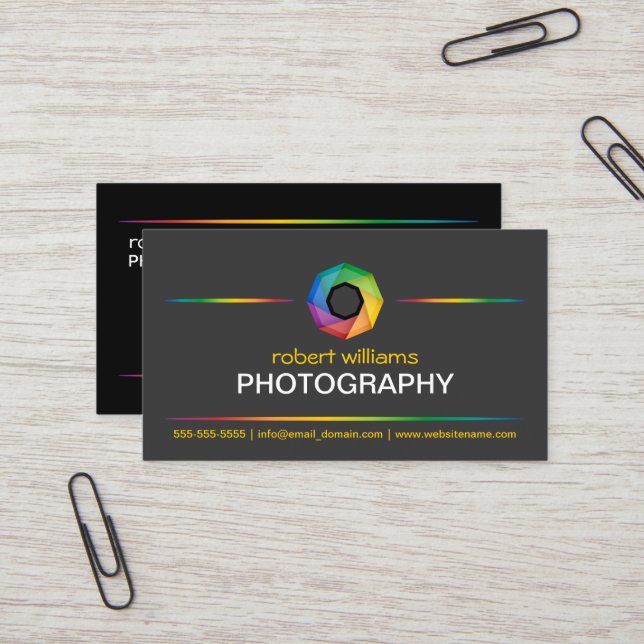 Photographer Colourful Shutter Business Card (Front/Back In Situ)