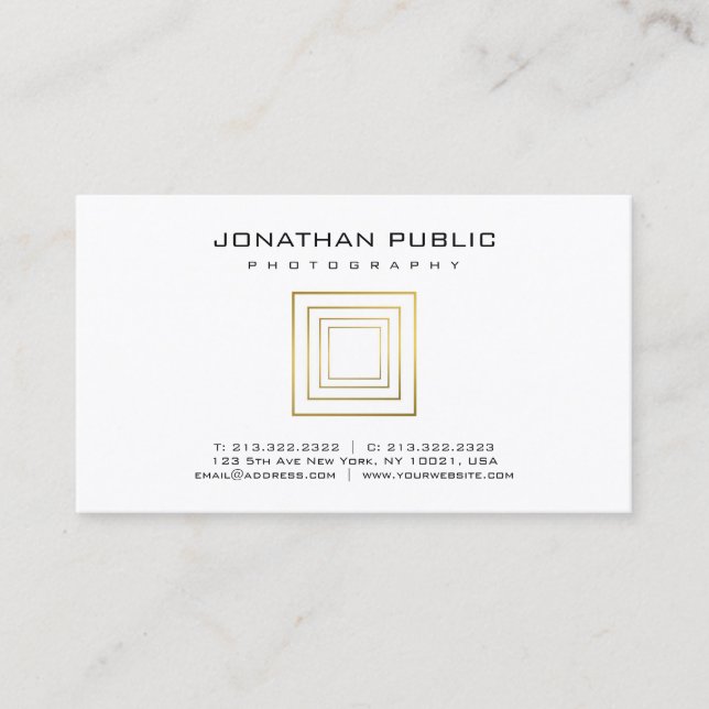 Photographer Elegant Gold Photography Template Business Card (Front)