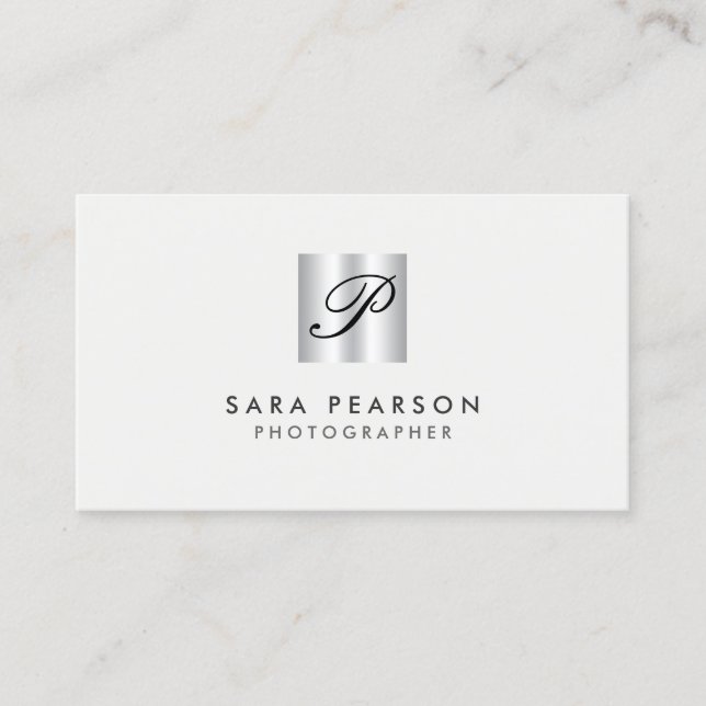 Photographer Faux Silver Monogram Business Card (Front)