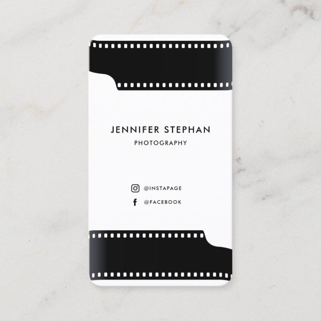 Photographer FilmRoll Photo Unique Black and White Business Card (Front)