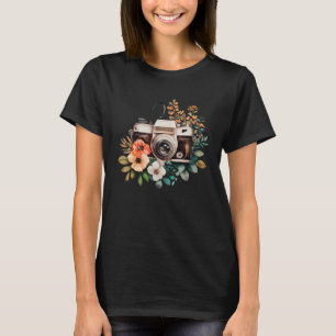 Photographer Floral Watercolor Vintage Camera Phot T-Shirt