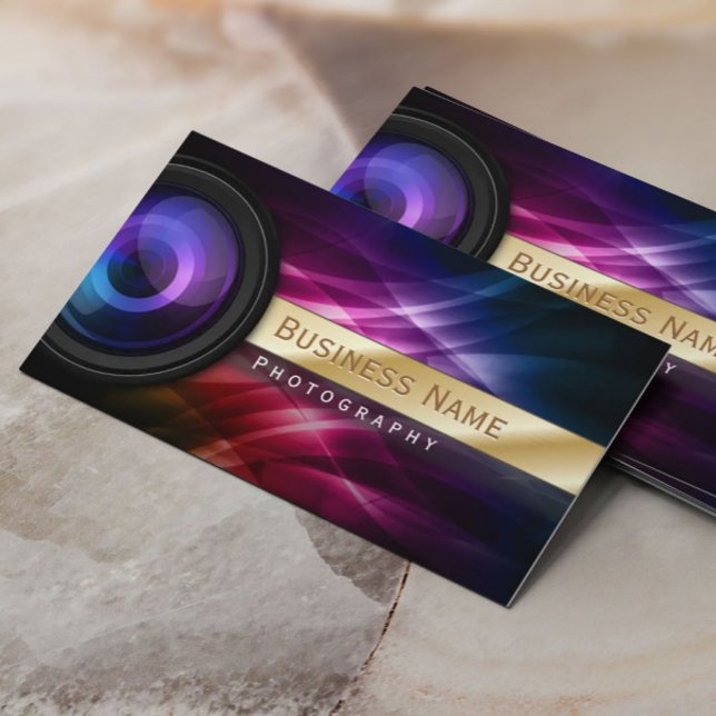 Photographer Gold Striped Aurora Modern Business Card (Creator Uploaded)