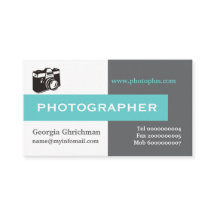 Photographer grey, white, blue eye-catching