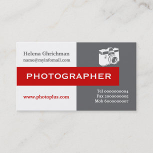 Photographer grey, white, red eye-catching business card