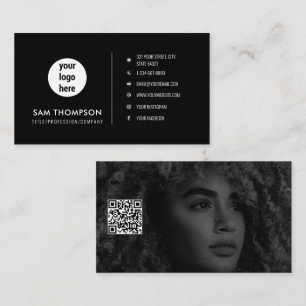 Photographer Logo Modern Minimalist QR Code Black Business Card