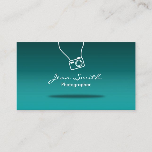 Photographer Minimal Camera Teal Photography Business Card (Front)