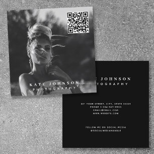Photographer Minimal Photo QR Code Social Media  Square Business Card
