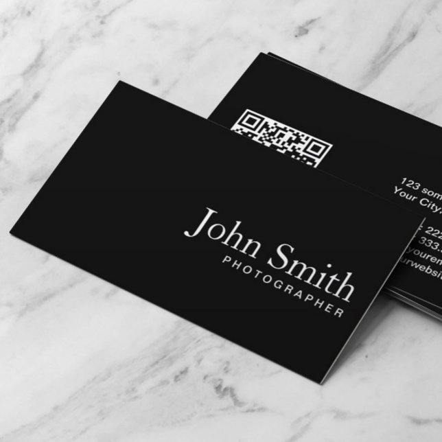 Photographer Minimalist Black QR Code Business Card (Creator Uploaded)