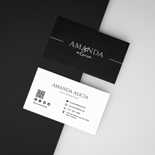 Photographer Minimalist Black White Qr Code Business Card (Creator Uploaded)