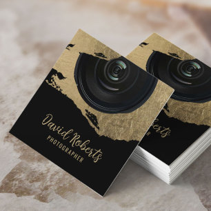 Photographer Modern Gold Brushstroke Photography Square Business Card
