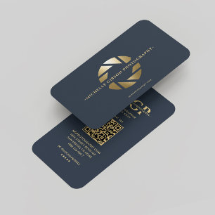 Photographer Monogram Blue Gold Lens Modern  Business Card