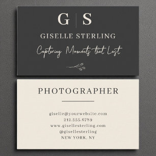 Photographer Monogram Elegant Modern Black Cream Business Card