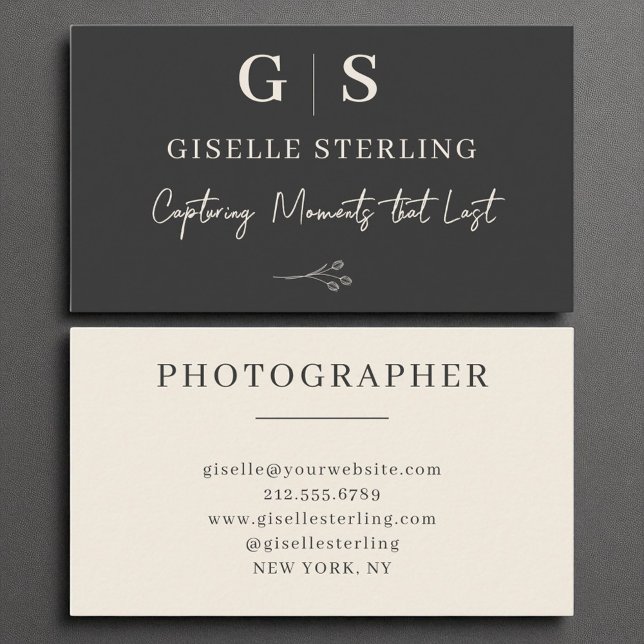 Photographer Monogram Elegant Modern Black Cream Business Card (Creator Uploaded)