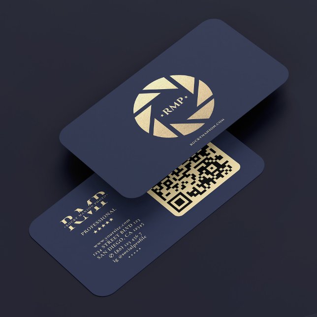Photographer Navy Blue Gold Camera Lens Modern  Business Card (Photographer Navy Blue Gold Camera Lens Modern Business Card
)