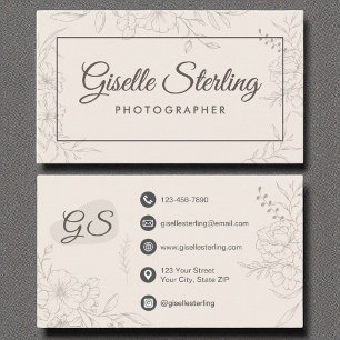 Photographer Neutral Ivory Floral Elegant Script Business Card