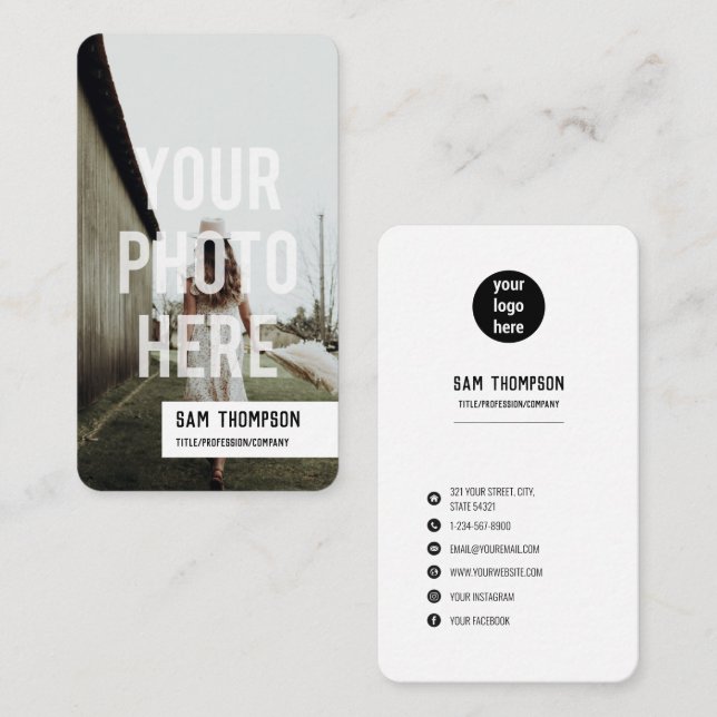 Photographer Photo & Logo Social Media Icons  Business Card (Front/Back)