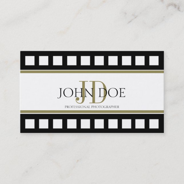 Photographer Photography Black Film Gold Monogram Business Card (Front)