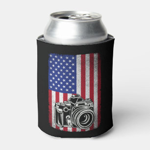 Photographer Photography Lover American Flag Can Cooler