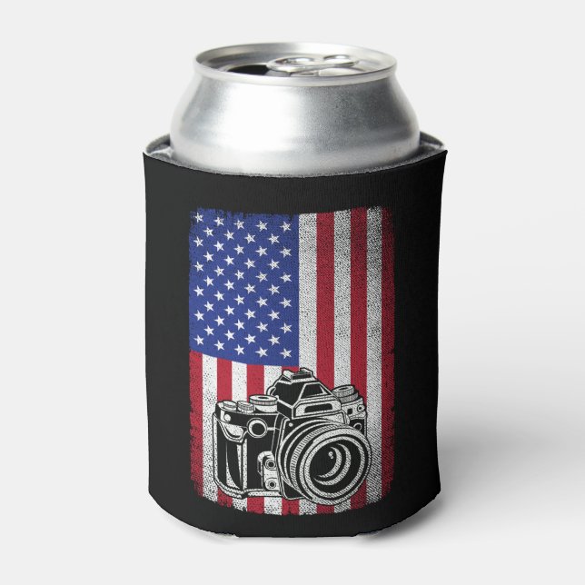 Photographer Photography Lover American Flag  Can Cooler (Can Front)