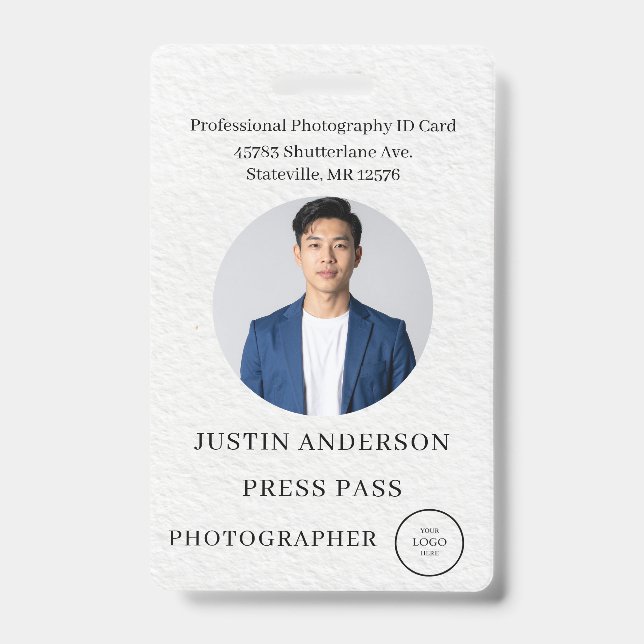 Photographer Press Journalist Id Card Custom Badge (Front)