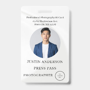 Photographer Press Journalist Id Card Custom Badge