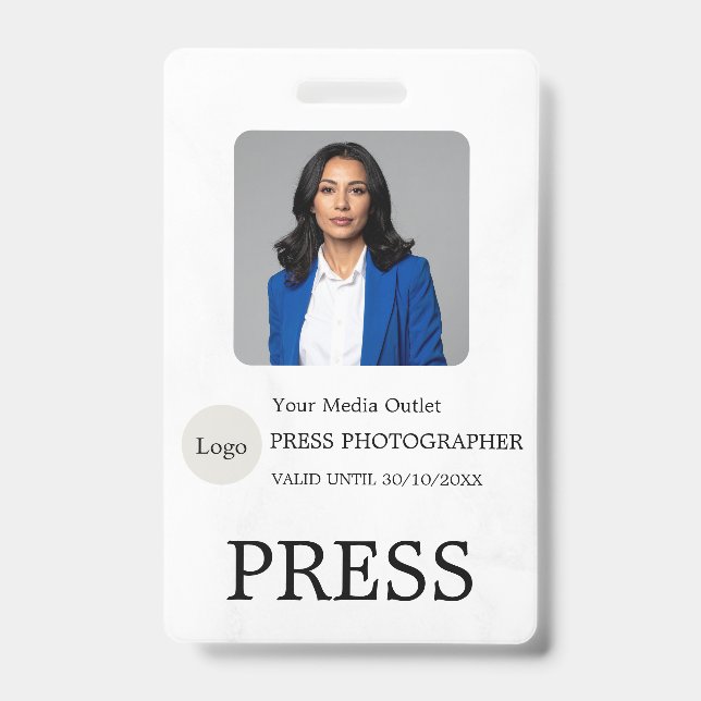 Photographer Press Journalist Id Card Custom Badge (Front)