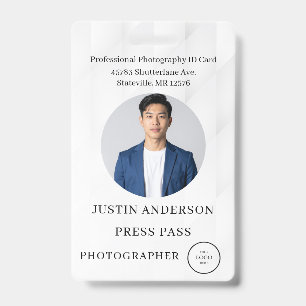 Photographer Press Journalist Id Card Custom Badge