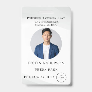 Photographer Press Journalist Id Card Custom Badge