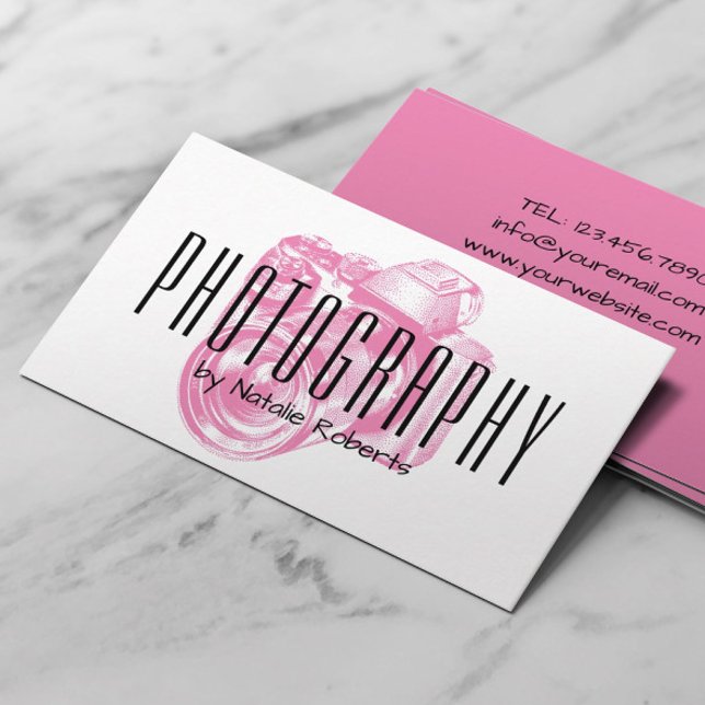 Photographer Professional Pink Camera Photography Business Card (Creator Uploaded)