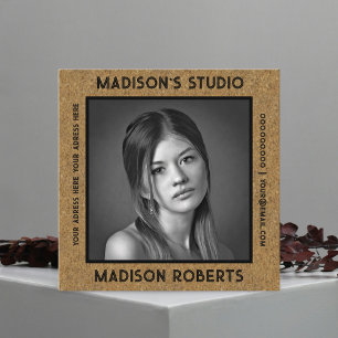 Photographer QR code custom photo black kraft chic Square Business Card