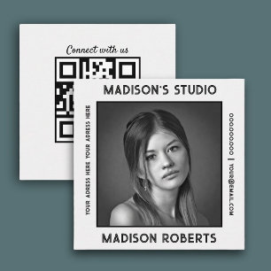 Photographer QR code custom photo white smoke chic Square Business Card