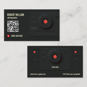 Photographer QR Code Modern Black   Minimal Design Business Card