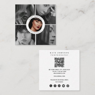 Photographer QR Code Social Media Icons Photos  Square Business Card