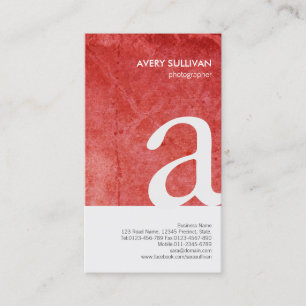 Photographer Red Grunge Monogram Business Card