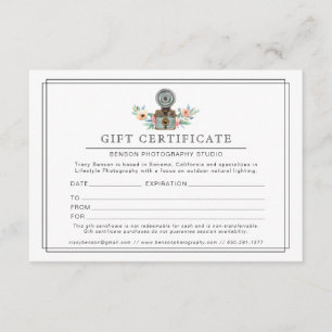 Photographer Retro Camera Logo Gift Certificate