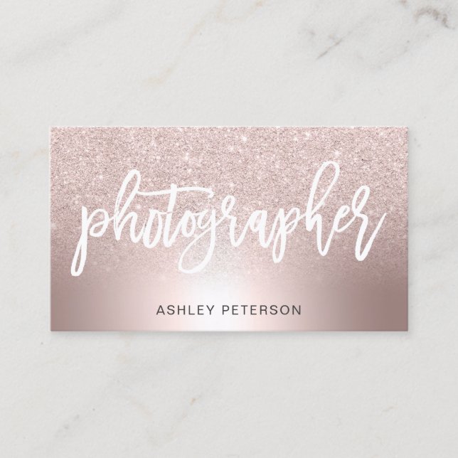 photographer Rose gold glitter ombre metallic foil Business Card (Front)