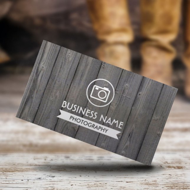 Photographer Rustic Wood Background Photography Business Card (Creator Uploaded)