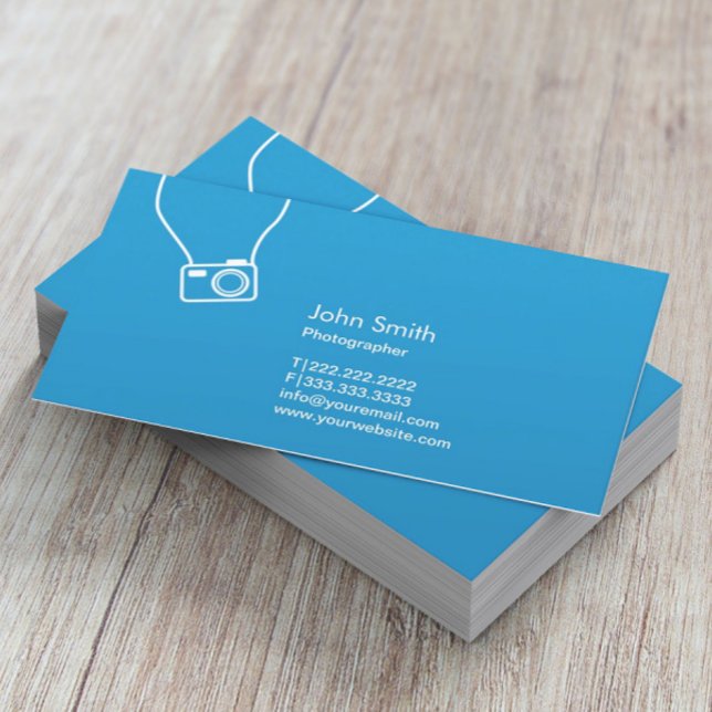 Photographer Simple Camera Blue Photography Business Card (Creator Uploaded)