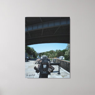 Photographer Statue with Erie Canal in Background Canvas Print