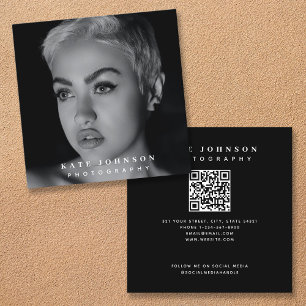 Photographer Stylish Photo QR Code Social Media  Square Business Card